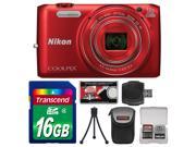 Nikon Coolpix S6800 Wi-Fi Digital Camera (Red) with 16GB Card + Case + Flex Tripod + Accessory Kit