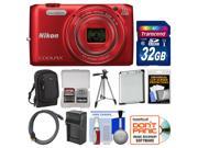 Nikon Coolpix S6800 Wi-Fi Digital Camera (Red) with 32GB Card + Case + Battery & Charger + Tripod + HDMI Cable + Kit