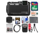 Nikon Coolpix AW120 Shock & Waterproof Wi-Fi GPS Digital Camera (Black) with 16GB Card + Case + Battery + Flex Tripod + Accessory Kit