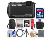 Nikon Coolpix AW120 Shock & Waterproof Wi-Fi GPS Digital Camera (Black) with 32GB Card + Case + Battery + Flex Tripod + Float Strap + Kit