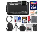 Nikon Coolpix AW120 Shock & Waterproof Wi-Fi GPS Digital Camera (Black) with 64GB Card + Case + Battery/Charger + Flex Tripod + Float Strap + Kit