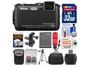 Nikon Coolpix AW120 Shock & Waterproof Wi-Fi GPS Digital Camera (Black) with 32GB Card + Cases + Battery + Tripod + Strap + Handlebar & Helmet Mount Kit
