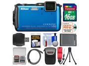 Nikon Coolpix AW120 Shock & Waterproof Wi-Fi GPS Digital Camera (Blue) with 16GB Card + Case + Battery + Flex Tripod + Accessory Kit
