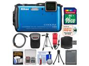 Nikon Coolpix AW120 Shock & Waterproof Wi-Fi GPS Digital Camera (Blue) with 16GB Card + Case + Battery + Tripod + Float Strap + Kit