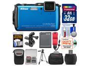 Nikon Coolpix AW120 Shock & Waterproof Wi-Fi GPS Digital Camera (Blue) with 32GB Card + Cases + Battery + Tripod + Strap + Handlebar & Helmet Mount Kit