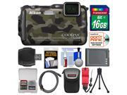 Nikon Coolpix AW120 Shock & Waterproof Wi-Fi GPS Digital Camera (Camouflage) with 16GB Card + Case + Battery + Flex Tripod + Accessory Kit