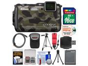 Nikon Coolpix AW120 Shock & Waterproof Wi-Fi GPS Digital Camera (Camouflage) with 16GB Card + Case + Battery + Tripod + Float Strap + Kit