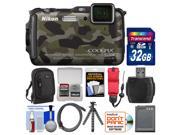 Nikon Coolpix AW120 Shock & Waterproof Wi-Fi GPS Digital Camera (Camouflage) with 32GB Card + Case + Battery + Flex Tripod + Float Strap + Kit