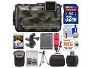 Nikon Coolpix AW120 Shock & Waterproof Wi-Fi GPS Digital Camera (Camouflage) with 32GB Card + Cases + Battery + Tripod + Strap + Handlebar & Helmet Mount Kit