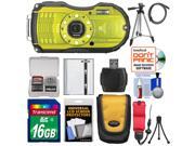 Ricoh WG-4 Shock & Waterproof Digital Camera (Lime Yellow) with 16GB Card + Battery + Case + Tripods + Accessory Kit