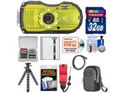 Ricoh WG-4 Shock & Waterproof Digital Camera (Lime Yellow) with 32GB Card + Battery + Case + Floating Strap + Tripod + Accessory Kit