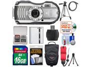 Ricoh WG-4 Shock & Waterproof Digital Camera (Silver) with 16GB Card + Battery + Case + Tripods + Accessory Kit