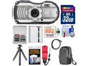 Ricoh WG-4 Shock & Waterproof Digital Camera (Silver) with 32GB Card + Battery + Case + Floating Strap + Tripod + Accessory Kit