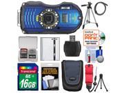 Ricoh WG-4 Shock & Waterproof GPS Digital Camera (Blue) with 16GB Card + Battery + Case + Tripods + Accessory Kit