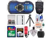 Ricoh WG-4 Shock & Waterproof GPS Digital Camera (Blue) with 16GB Card + Battery + Case + Floating Strap + Flex Tripod + Accessory Kit