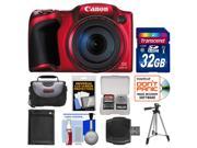 Canon PowerShot SX400 IS Digital Camera (Red) with 32GB Card + Case + Battery + Tripod + Kit