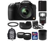 Panasonic Lumix DMC-FZ200 Digital Camera (Black) with 32GB Card + Battery + Backpack + Flash + Lens Set + Hood + 3 Filters Kit