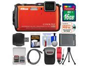 Nikon Coolpix AW120 Shock & Waterproof Wi-Fi GPS Digital Camera (Orange) with 16GB Card + Case + Battery + Flex Tripod + Accessory Kit