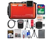 Nikon Coolpix AW120 Shock & Waterproof Wi-Fi GPS Digital Camera (Orange) with 16GB Card + Case + Battery + Tripod + Float Strap + Kit