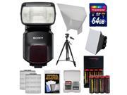 Sony Alpha HVL-F60M Flash with Video Light with 64GB Card + Batteries & Charger + Diffuser + Bounce Reflector + Tripod Kit
