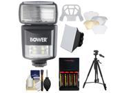 Bower SFD970 2-in-1 Power Zoom Flash & LED Video Light (for Nikon i-TTL) with Batteries & Charger + Diffusers + Tripod + Accessory Kit