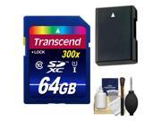 Transcend 64GB SecureDigital SDXC 300x UHS-1 Class 10 Memory Card with EN-EL14a Battery + Kit for Nikon D3100, D3200, D3300, D5100, D5200, D5300