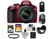 Nikon D3200 Digital SLR Camera & 18-55mm G VR DX AF-S Zoom Lens (Red) with 32GB Card + Backpack + Filter + Remote + Accessory Kit