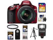 Nikon D3200 Digital SLR Camera & 18-55mm G VR DX AF-S Zoom Lens (Red) with 16GB Card + Flash + Case + Filter + Remote + Tripod + Accessory Kit