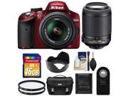 Nikon D3200 Digital SLR Camera & 18-55mm G VR DX AF-S Zoom Lens (Red) with 55-200mm VR Lens + 16GB Card + Case + Filters + Remote + Accessory Kit