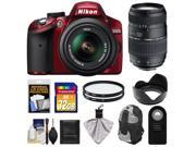 Nikon D3200 Digital SLR Camera & 18-55mm G VR DX AF-S Zoom Lens (Red) with 70-300mm Lens + 32GB Card + Backpack + Filters + Remote + Accessory Kit