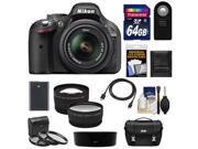 Nikon D5200 Digital SLR Camera & 18-55mm G VR DX AF-S Zoom Lens (Black) with 64GB Card + Battery + Case + 3 Filters + Tele/Wide Lenses + Remote + Accessory Kit