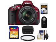 Nikon D5200 Digital SLR Camera & 18-55mm G VR DX AF-S Zoom Lens (Red) with 16GB Card + Case + Filter + Remote + Accessory Kit
