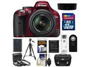 Nikon D5200 Digital SLR Camera & 18-55mm G VR DX AF-S Zoom Lens (Red) with 32GB Card + Battery + Case + 3 UV/CPL/ND8 Filters + Tripod + Accessory Kit