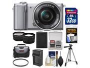 Sony Alpha A5000 Wi-Fi Digital Camera & 16-50mm Lens (Silver) with 32GB Card + Case + Battery & Charger + Tripod + Tele/Wide Lenses + Filter Kit
