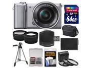 Sony Alpha A5000 Wi-Fi Digital Camera & 16-50mm Lens (Silver) with 64GB Card + Case + Battery + Tripod + Tele/Wide Lenses + 3 Filters Kit