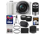 Sony Alpha A5000 Wi-Fi Digital Camera & 16-50mm Lens (White) with 55-210mm Lens + 64GB Card + Case + Battery + Tripod + Tele/Wide Lenses Kit