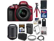 Nikon D3300 Digital SLR Camera & 18-55mm G VR DX II AF-S Zoom Lens (Red) with 55-200mm VR Lens + 32GB Card + Shoulder Bag + Battery + Charger + Tripod Kit