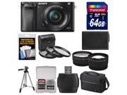 Sony Alpha A6000 Wi-Fi Digital Camera & 16-50mm Lens (Black) with 64GB Card + Case + Battery + Tripod + Tele/Wide Lenses + 3 UV/CPL/ND8 Filter Kit