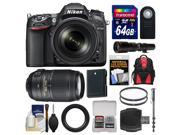 Nikon D7100 Digital SLR Camera & 18-140mm VR DX Lens (Black) with 55-300mm & 500mm Lenses + 64GB Card + Backpack + Battery + Monopod + Filters Kit