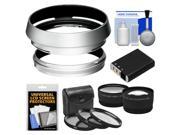 Bower AR-X100 Adapter Ring & Hood for Fuji X100/X100S Digital Camera (49mm) with NP-95 Battery + Telephoto/Wide-Angle Lenses + 3 UV/CPL/ND8 Filters Kit