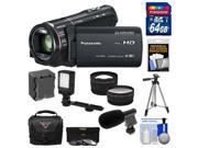 Panasonic HC-X920 3MOS Ultrafine Full HD Wi-Fi Video Camera Camcorder (Black) with 64GB Card + Battery + Case + Video Light + Microphone + Tripod + Tele/Wide Le