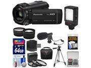 Panasonic HC-V750K HD Wi-Fi Video Camera Camcorder with 64GB Card + Case + LED Light + Mic + Tripod + 3 Filters + Tele/Wide Lens Kit