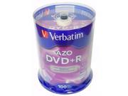 100 VERBATIM AZO Blank DVD R Plus R 16X Branded Disc 4.7GB 100 pk Spindle