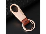 Business Alloy Leather Car Keychain Key Chain Dual Ring Key Hook Buckle Gold Color