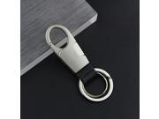 Business Alloy Leather Car Keychain Key Chain Dual Ring Key Hook Buckle Silver Color