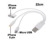 3 in 1 USB 2.0 to 8 Pin iPhone 5 30 pin iPhone 4 Micro USB Samsung Galaxy S1 S2 S3 S4 Multi functional Dual USB Charger Data Sync Cable