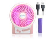 iKKEGOL Mini Portable Wireless USB Li ion Rechargeable Strong Wind Desk Fan Air Cooling LED 3 Gear Speed Adjustable Pink