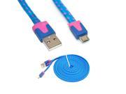 iKKEGOL 3M 10ft Flat Braided Fabric Micro USB Date Sync Charger Cable for Android HTC Samsung S3 S4 Blue