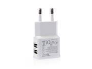 2A Dual 2Ports USB EU Wall Charger Adapter for Samsung iPhone HTC MOTO White