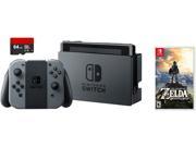 Nintendo Swtich 3 items Game Bundle Nintendo Switch 32GB Console Gray Joy con 64GB Micro SD Memory Card and The Legend of Zelda Breath of the Wild Game Disc